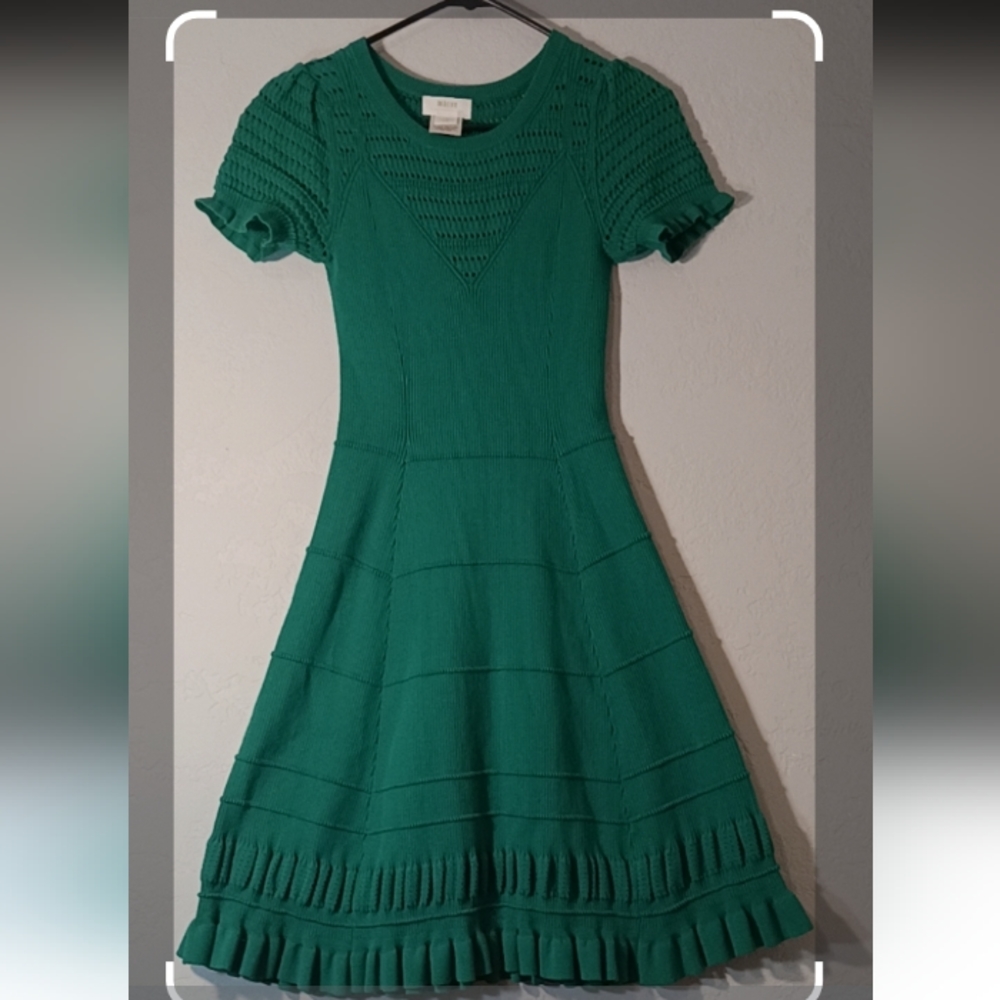 Anthropologie Maeve Knit Dress Women Smerald Green SzXS Ruffle Knit - Picture 4 of 13
